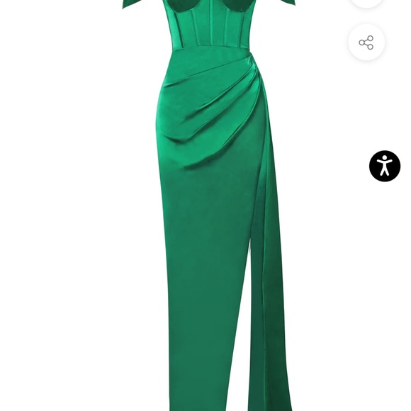 Miss circle Green High Slit Corset Satin Gown - Picture 4 of 4